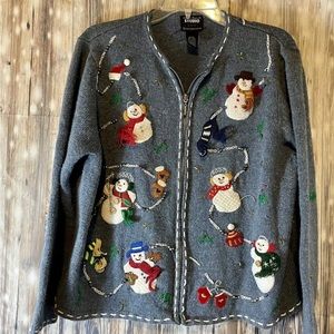 Designer Originals Studios Joy Womens Snowman Christmas Sweater Cardigan PXL